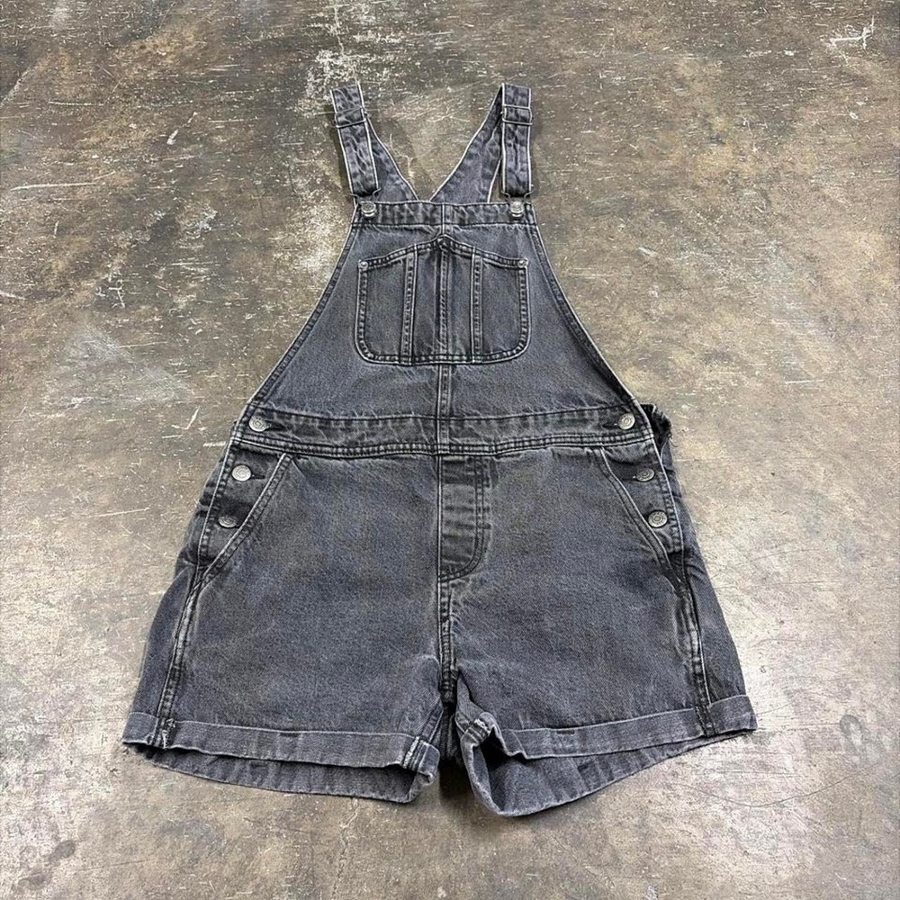 Old Navy Vintage 2000s Black Denim Overall Jumper Shorts Women Small Y2K Grey